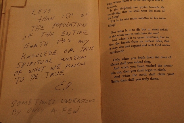 Elvis Presley's handwritten notes inside 'The Prophet' 