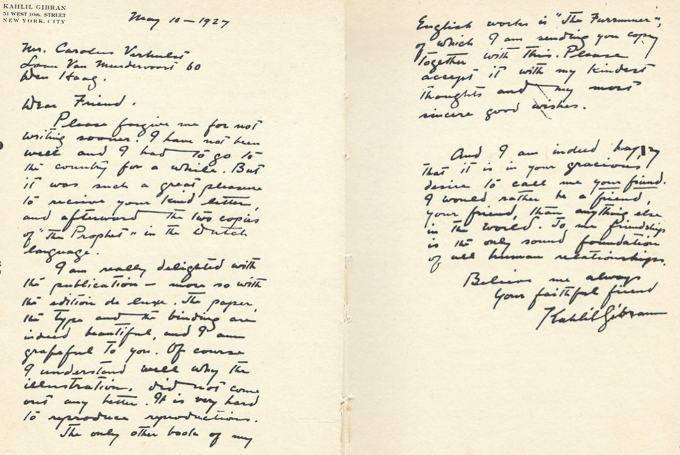 Letter of Gibran to Carolus Verhulst