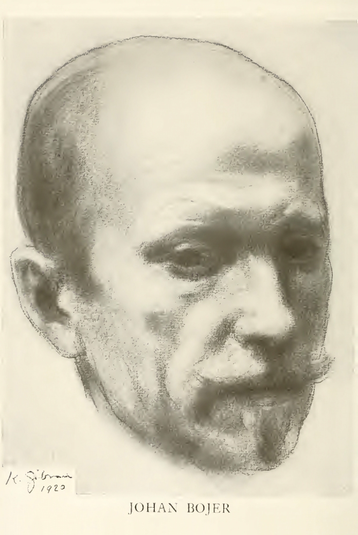 Carl Gad, Johan Bojer: The Man and His Works, Frontispiece Portrait of Johan Bojer by Kahlil Gibran, New York: Moffatt, Yard and Company, 1920.