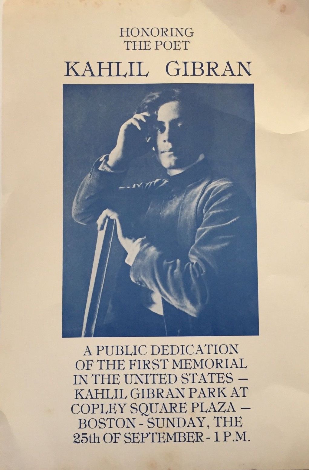 Kahlil Gibran: Memorial, Copley Square, Boston, Sept. 25, 1977 (Poster)