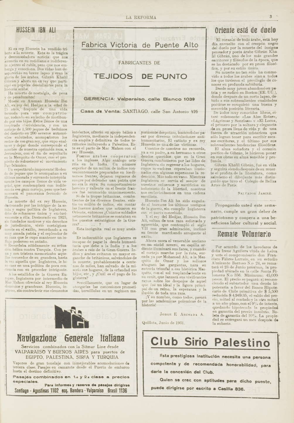 Salvador Janiné, "Oriente está de duelo", La Reforma, Jun 13, 1931, p. 3.