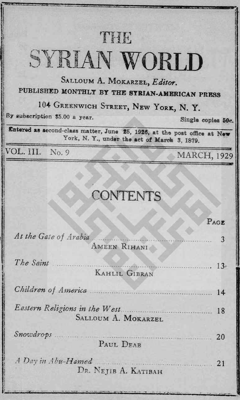 The Saint, The Syrian World, 3, 9, March 1929