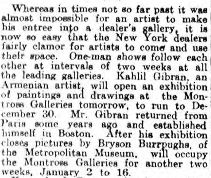 "Kahlil Gibran, an Armenian Artist", Philadelphia Inquirer 1914