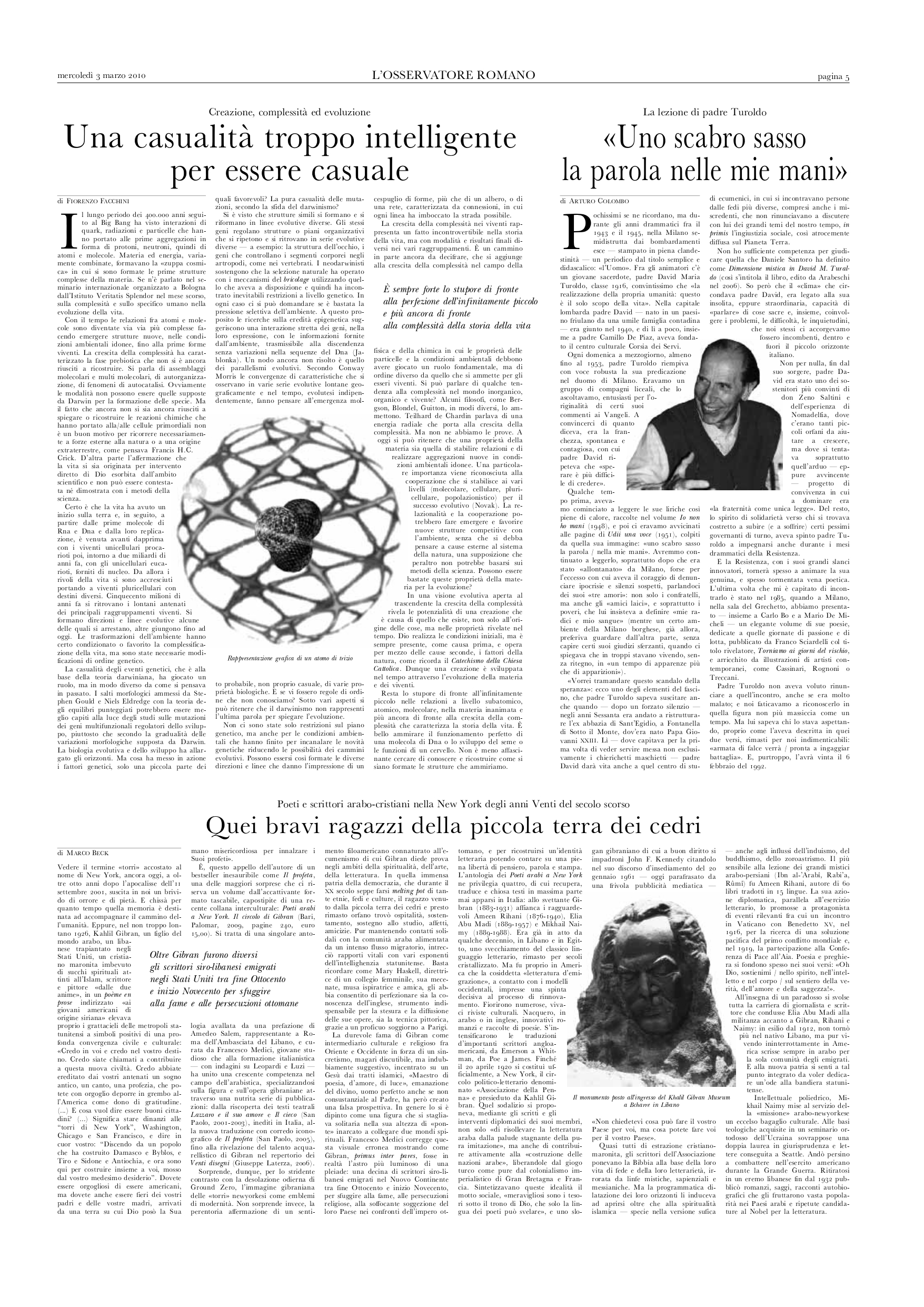 Marco Beck, Quei bravi ragazzi della piccola terra dei cedri, "L'Osservatore Romano", Mar 3, 2010, p. 5 (review)