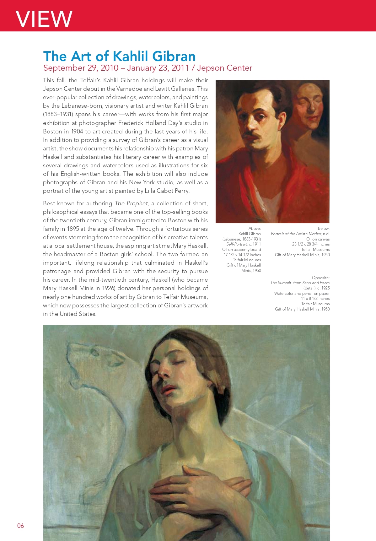 The Art of Kahlil Gibran, Telfair, Issue 8, Sept-Dec 2010, pp. 6-7.